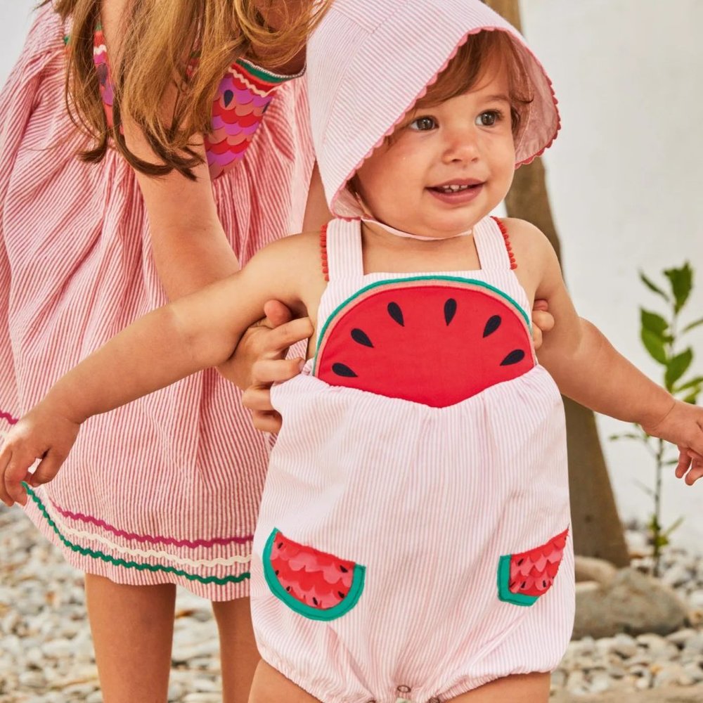 NWT Mini  Boden Fun Ticking Watermelons Romper